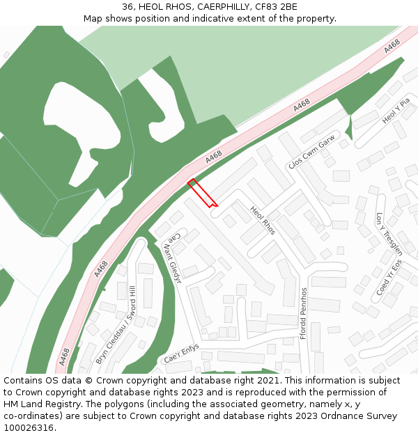 36, HEOL RHOS, CAERPHILLY, CF83 2BE: Location map and indicative extent of plot
