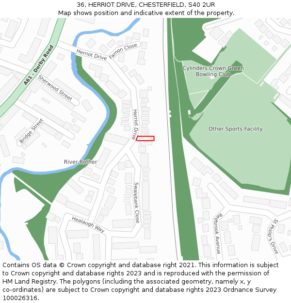 36, HERRIOT DRIVE, CHESTERFIELD, S40 2UR: Location map and indicative extent of plot
