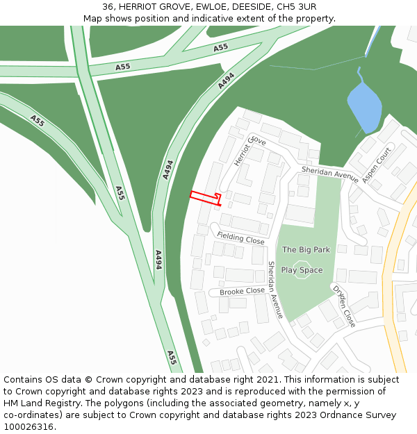 36, HERRIOT GROVE, EWLOE, DEESIDE, CH5 3UR: Location map and indicative extent of plot