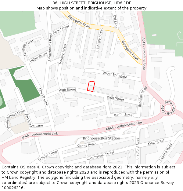 36, HIGH STREET, BRIGHOUSE, HD6 1DE: Location map and indicative extent of plot