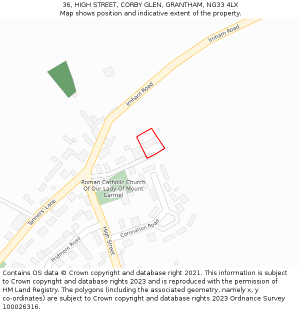 36, HIGH STREET, CORBY GLEN, GRANTHAM, NG33 4LX: Location map and indicative extent of plot