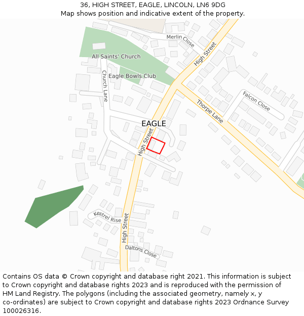 36, HIGH STREET, EAGLE, LINCOLN, LN6 9DG: Location map and indicative extent of plot