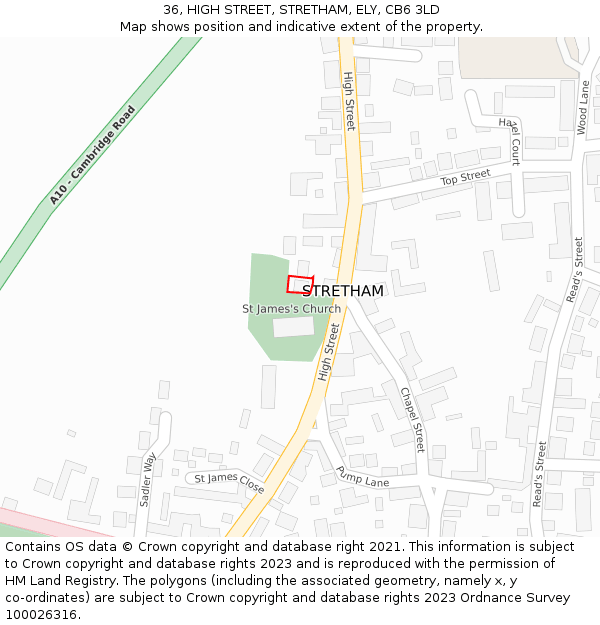 36, HIGH STREET, STRETHAM, ELY, CB6 3LD: Location map and indicative extent of plot