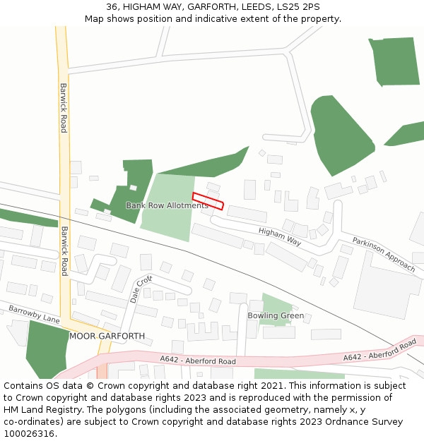 36, HIGHAM WAY, GARFORTH, LEEDS, LS25 2PS: Location map and indicative extent of plot