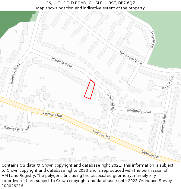 36, HIGHFIELD ROAD, CHISLEHURST, BR7 6QZ: Location map and indicative extent of plot