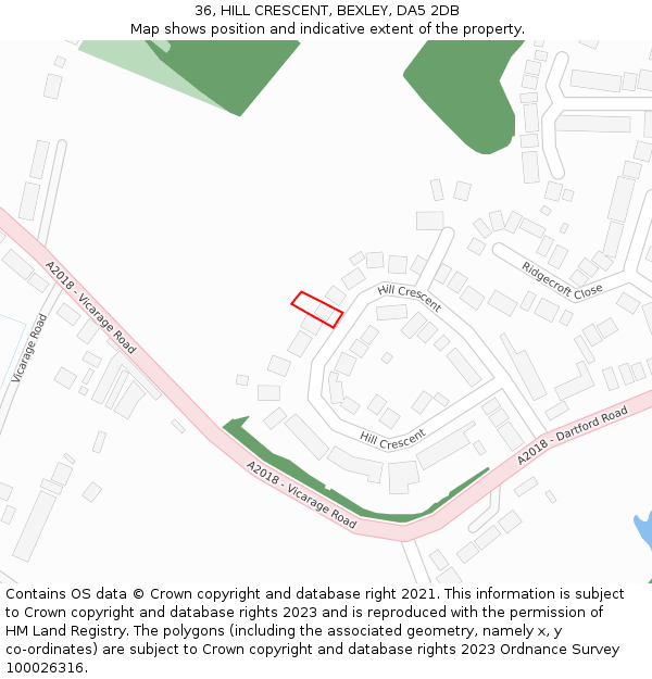 36, HILL CRESCENT, BEXLEY, DA5 2DB: Location map and indicative extent of plot