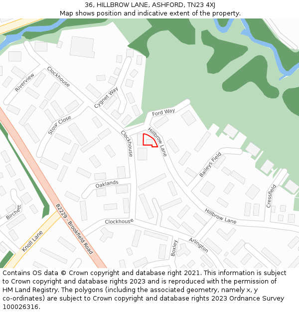 36, HILLBROW LANE, ASHFORD, TN23 4XJ: Location map and indicative extent of plot