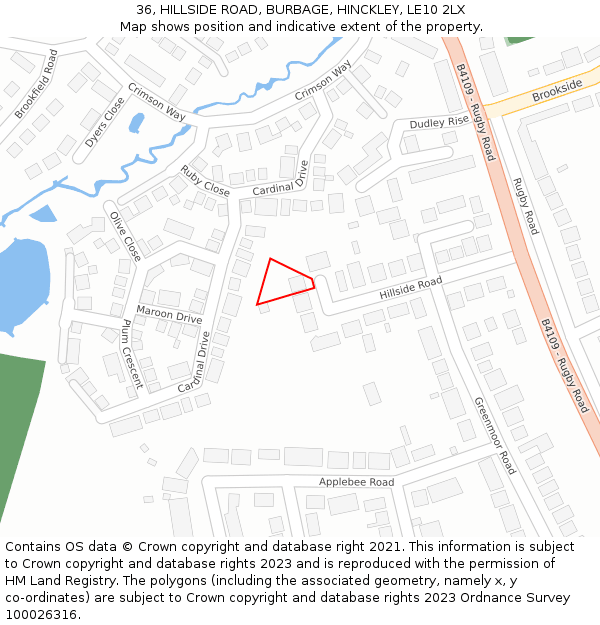 36, HILLSIDE ROAD, BURBAGE, HINCKLEY, LE10 2LX: Location map and indicative extent of plot