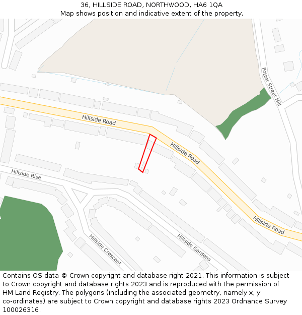 36, HILLSIDE ROAD, NORTHWOOD, HA6 1QA: Location map and indicative extent of plot