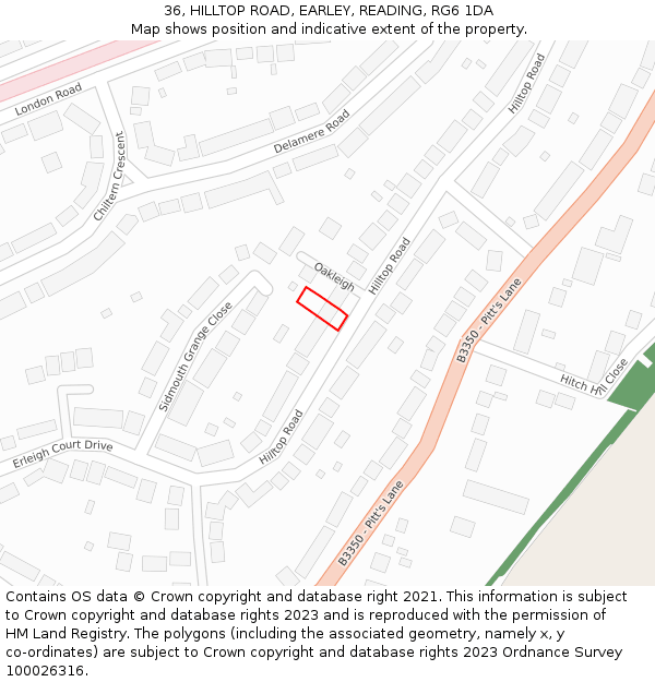 36, HILLTOP ROAD, EARLEY, READING, RG6 1DA: Location map and indicative extent of plot