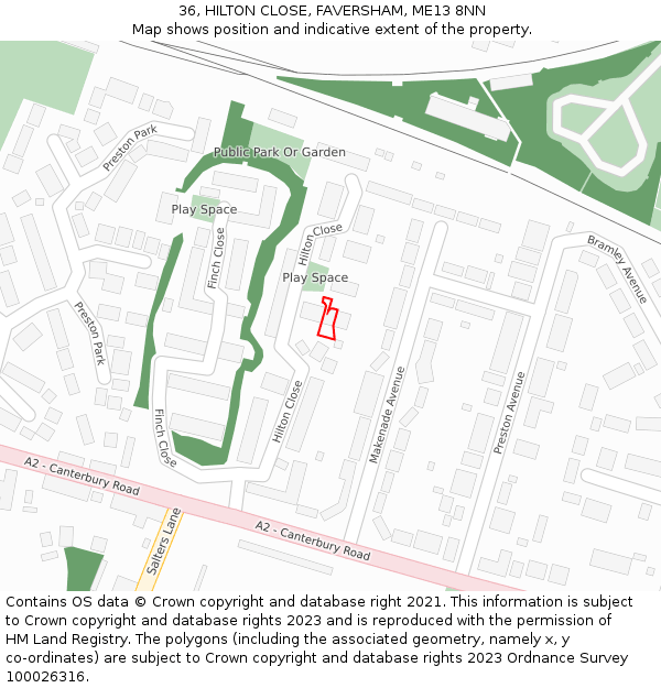 36, HILTON CLOSE, FAVERSHAM, ME13 8NN: Location map and indicative extent of plot