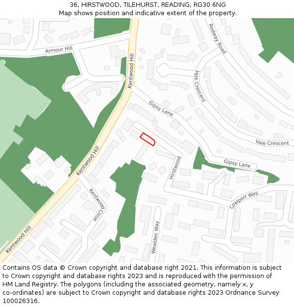 36, HIRSTWOOD, TILEHURST, READING, RG30 6NG: Location map and indicative extent of plot