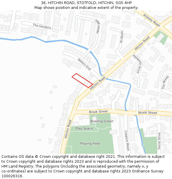 36, HITCHIN ROAD, STOTFOLD, HITCHIN, SG5 4HP: Location map and indicative extent of plot