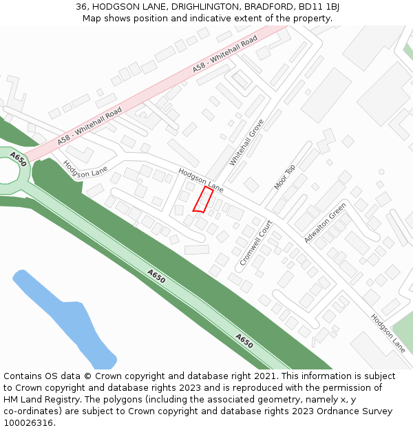 36, HODGSON LANE, DRIGHLINGTON, BRADFORD, BD11 1BJ: Location map and indicative extent of plot