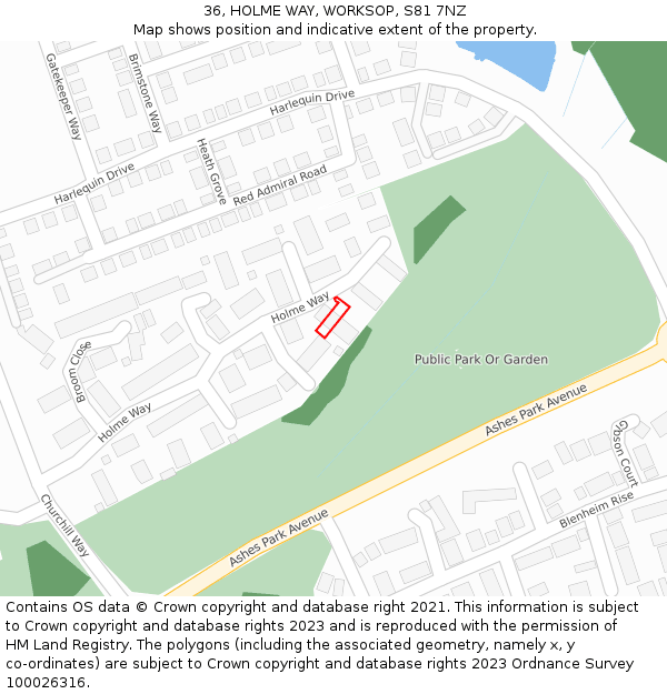 36, HOLME WAY, WORKSOP, S81 7NZ: Location map and indicative extent of plot