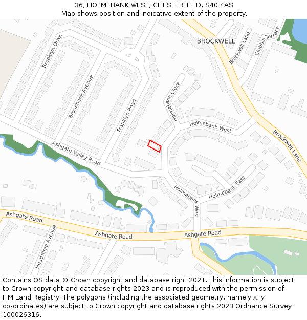 36, HOLMEBANK WEST, CHESTERFIELD, S40 4AS: Location map and indicative extent of plot