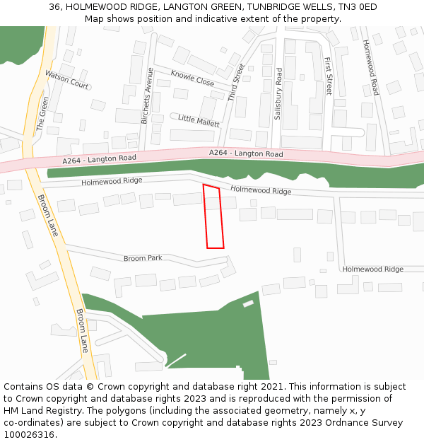 36, HOLMEWOOD RIDGE, LANGTON GREEN, TUNBRIDGE WELLS, TN3 0ED: Location map and indicative extent of plot