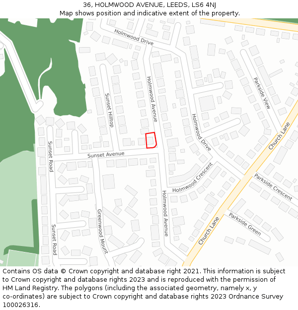 36, HOLMWOOD AVENUE, LEEDS, LS6 4NJ: Location map and indicative extent of plot