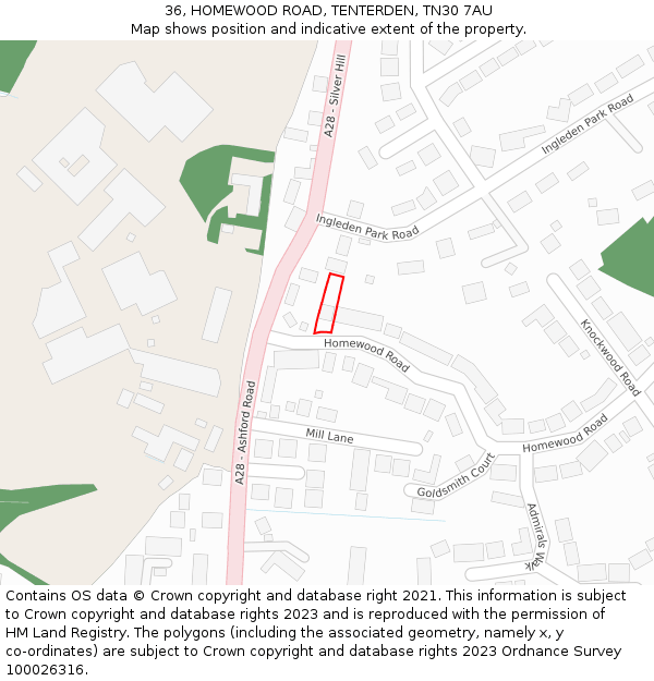 36, HOMEWOOD ROAD, TENTERDEN, TN30 7AU: Location map and indicative extent of plot