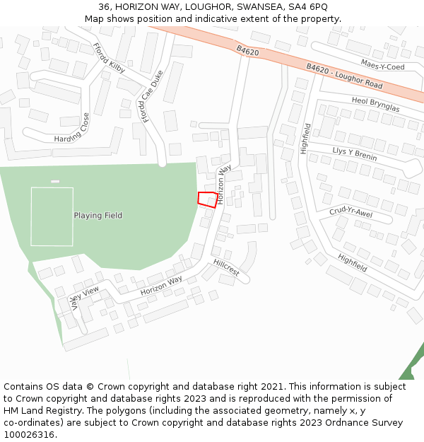 36, HORIZON WAY, LOUGHOR, SWANSEA, SA4 6PQ: Location map and indicative extent of plot