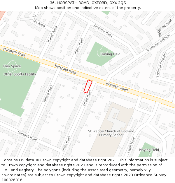 36, HORSPATH ROAD, OXFORD, OX4 2QS: Location map and indicative extent of plot