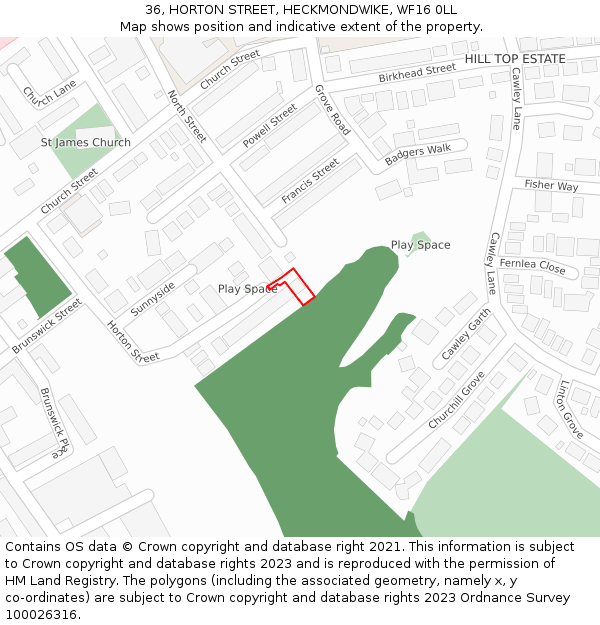 36, HORTON STREET, HECKMONDWIKE, WF16 0LL: Location map and indicative extent of plot