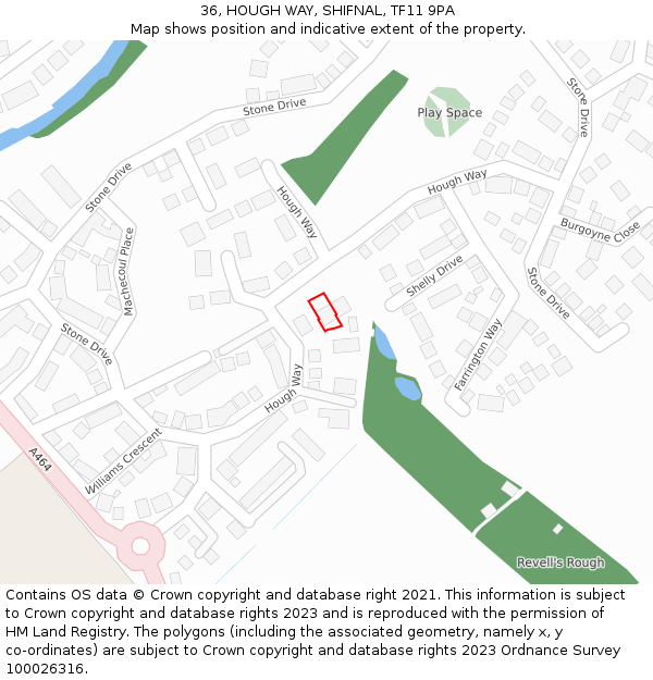 36, HOUGH WAY, SHIFNAL, TF11 9PA: Location map and indicative extent of plot