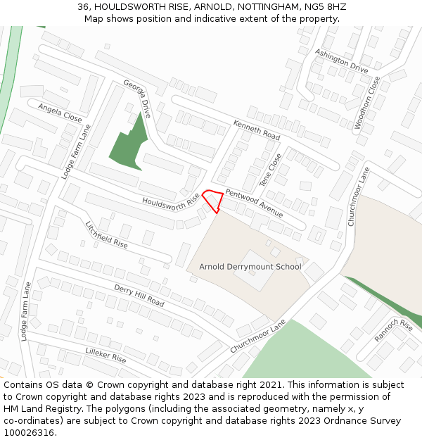 36, HOULDSWORTH RISE, ARNOLD, NOTTINGHAM, NG5 8HZ: Location map and indicative extent of plot