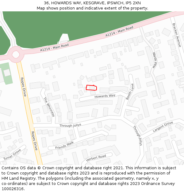 36, HOWARDS WAY, KESGRAVE, IPSWICH, IP5 2XN: Location map and indicative extent of plot