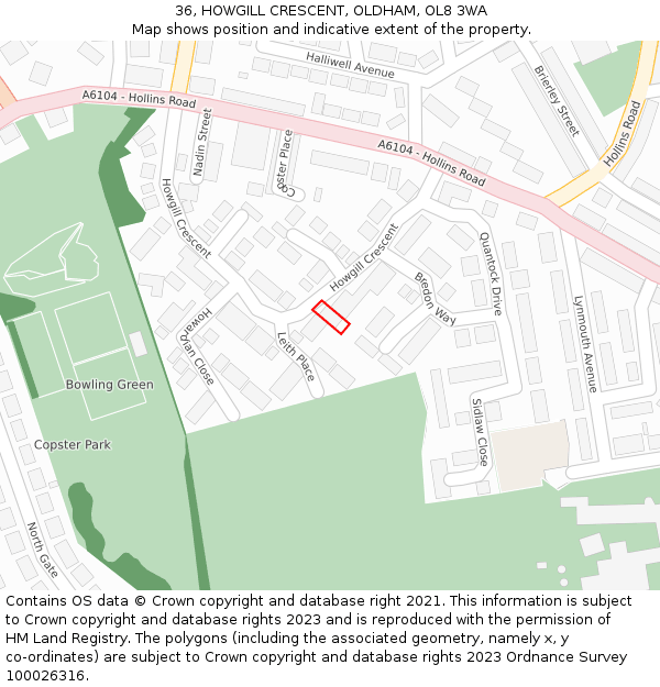 36, HOWGILL CRESCENT, OLDHAM, OL8 3WA: Location map and indicative extent of plot