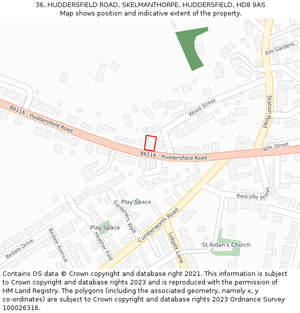 36, HUDDERSFIELD ROAD, SKELMANTHORPE, HUDDERSFIELD, HD8 9AS: Location map and indicative extent of plot