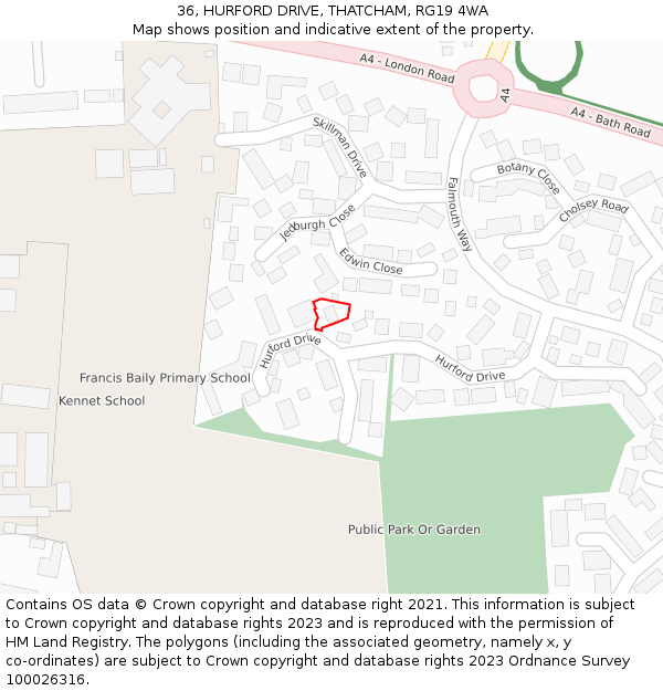 36, HURFORD DRIVE, THATCHAM, RG19 4WA: Location map and indicative extent of plot