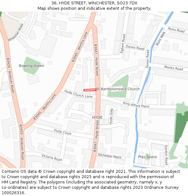 36, HYDE STREET, WINCHESTER, SO23 7DX: Location map and indicative extent of plot