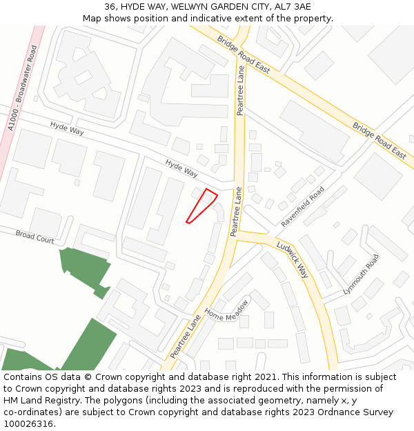 36, HYDE WAY, WELWYN GARDEN CITY, AL7 3AE: Location map and indicative extent of plot