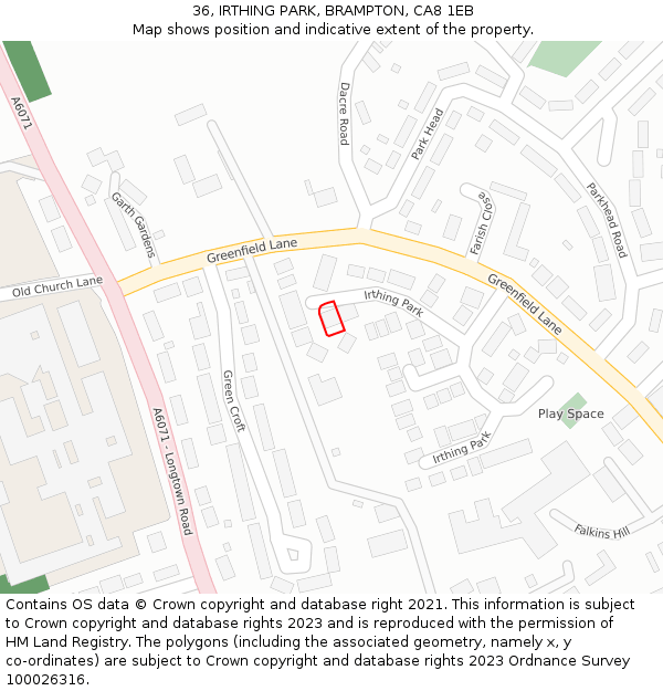 36, IRTHING PARK, BRAMPTON, CA8 1EB: Location map and indicative extent of plot