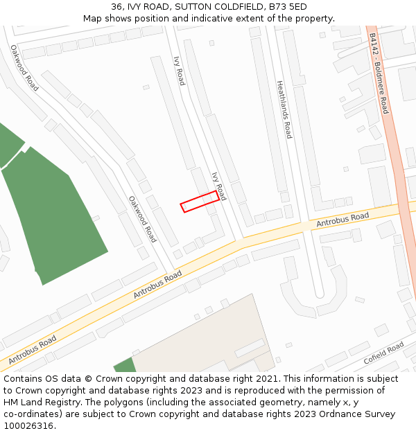 36, IVY ROAD, SUTTON COLDFIELD, B73 5ED: Location map and indicative extent of plot