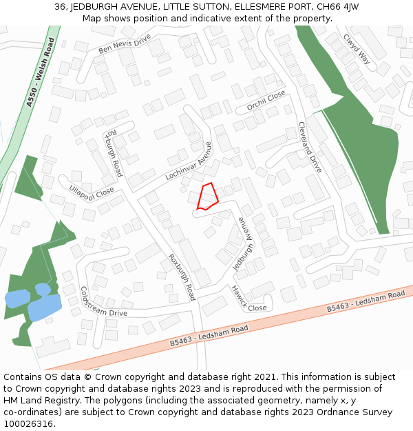 36, JEDBURGH AVENUE, LITTLE SUTTON, ELLESMERE PORT, CH66 4JW: Location map and indicative extent of plot