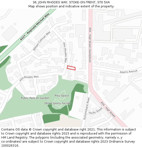 36, JOHN RHODES WAY, STOKE-ON-TRENT, ST6 5XA: Location map and indicative extent of plot