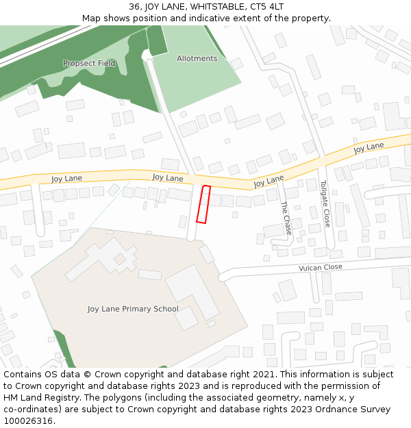 36, JOY LANE, WHITSTABLE, CT5 4LT: Location map and indicative extent of plot