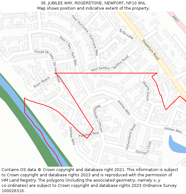 36, JUBILEE WAY, ROGERSTONE, NEWPORT, NP10 9NL: Location map and indicative extent of plot