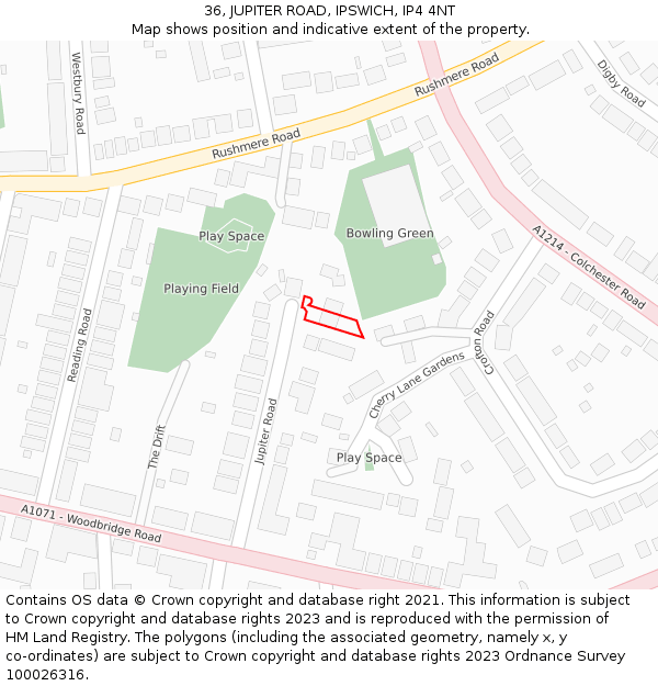 36, JUPITER ROAD, IPSWICH, IP4 4NT: Location map and indicative extent of plot