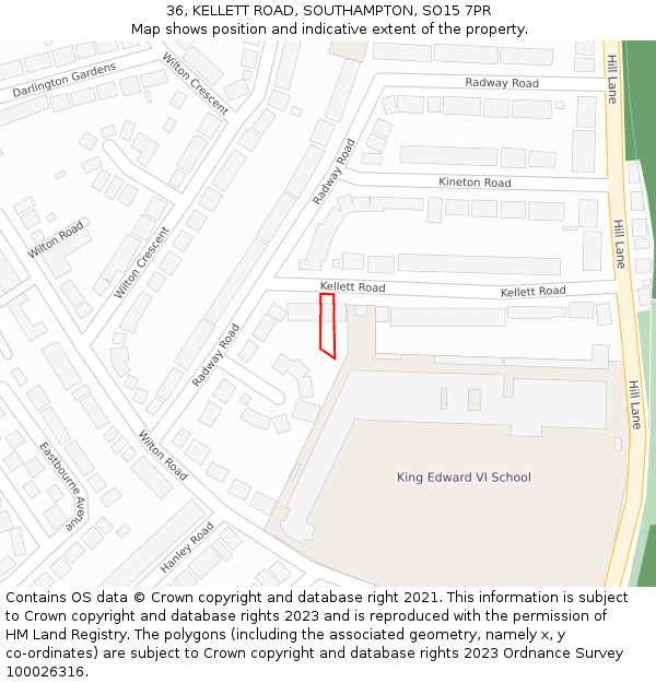 36, KELLETT ROAD, SOUTHAMPTON, SO15 7PR: Location map and indicative extent of plot
