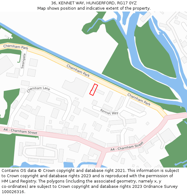 36, KENNET WAY, HUNGERFORD, RG17 0YZ: Location map and indicative extent of plot