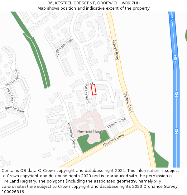 36, KESTREL CRESCENT, DROITWICH, WR9 7HH: Location map and indicative extent of plot