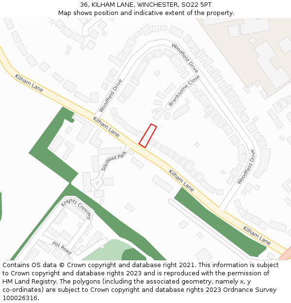 36, KILHAM LANE, WINCHESTER, SO22 5PT: Location map and indicative extent of plot