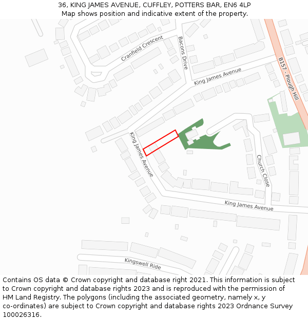 36, KING JAMES AVENUE, CUFFLEY, POTTERS BAR, EN6 4LP: Location map and indicative extent of plot