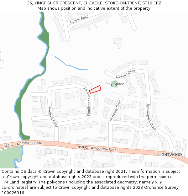 36, KINGFISHER CRESCENT, CHEADLE, STOKE-ON-TRENT, ST10 1RZ: Location map and indicative extent of plot