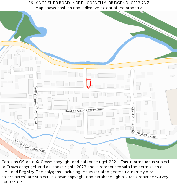 36, KINGFISHER ROAD, NORTH CORNELLY, BRIDGEND, CF33 4NZ: Location map and indicative extent of plot