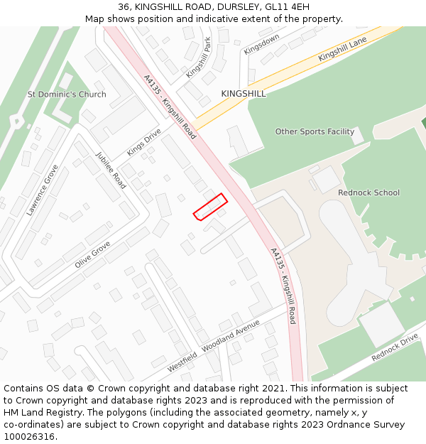 36, KINGSHILL ROAD, DURSLEY, GL11 4EH: Location map and indicative extent of plot