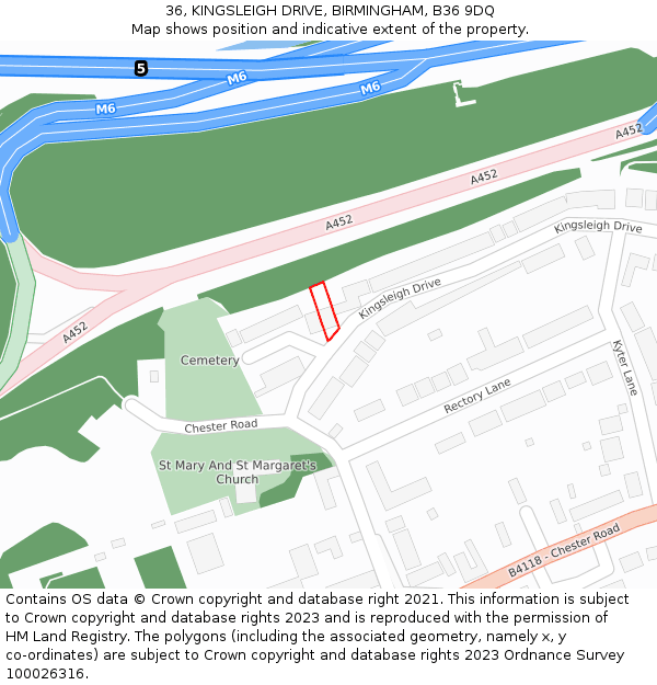 36, KINGSLEIGH DRIVE, BIRMINGHAM, B36 9DQ: Location map and indicative extent of plot